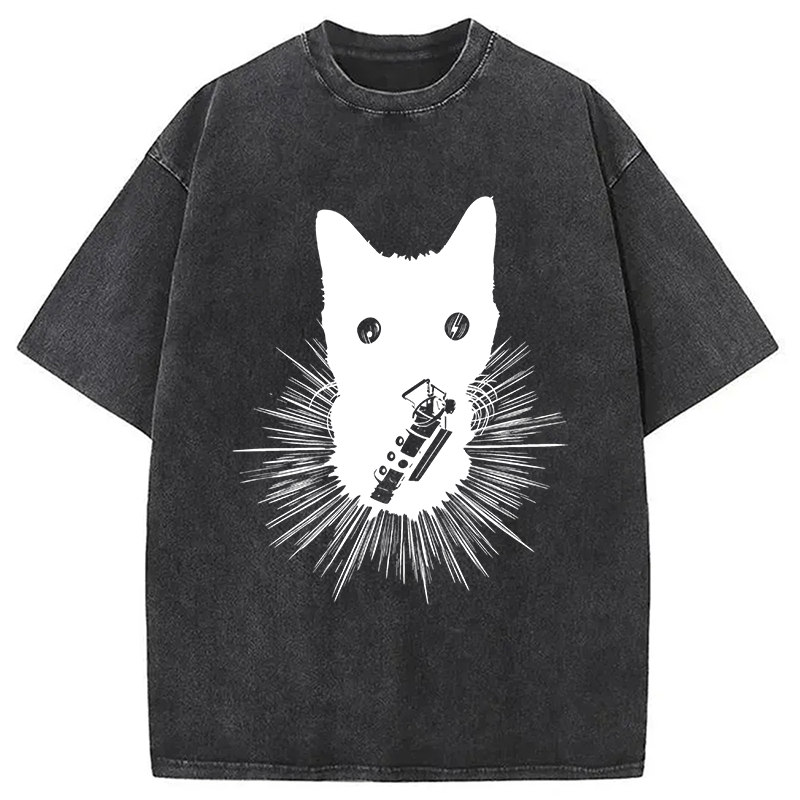Modecanvas Think Fast Gaming Cat DTG Printing Washed T-Shirt-modecanvas