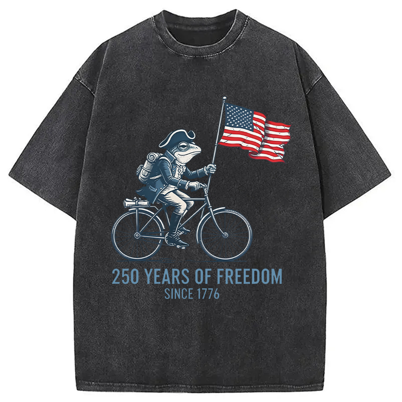 Modecanvas American 250th Anniversary Funny Frog DTG Printing Washed T-Shirt