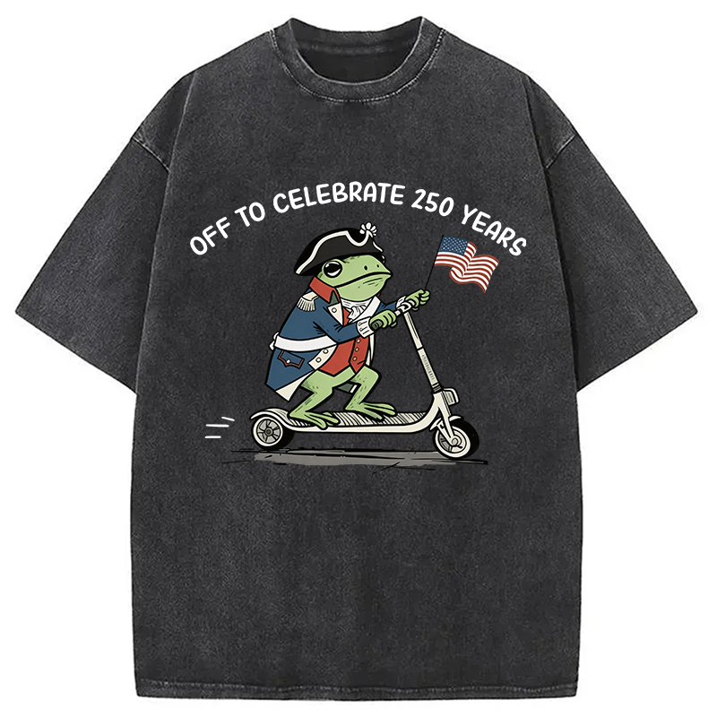 Modecanvas Funny Frog Off To Celebrate 250 Years DTG Printing Washed T-Shirt