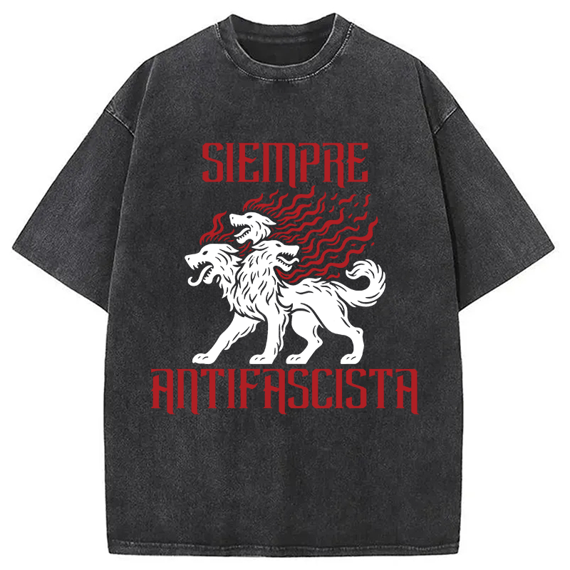 Modecanvas Siempre Antifascista Fire DTG Printing Washed T-Shirt