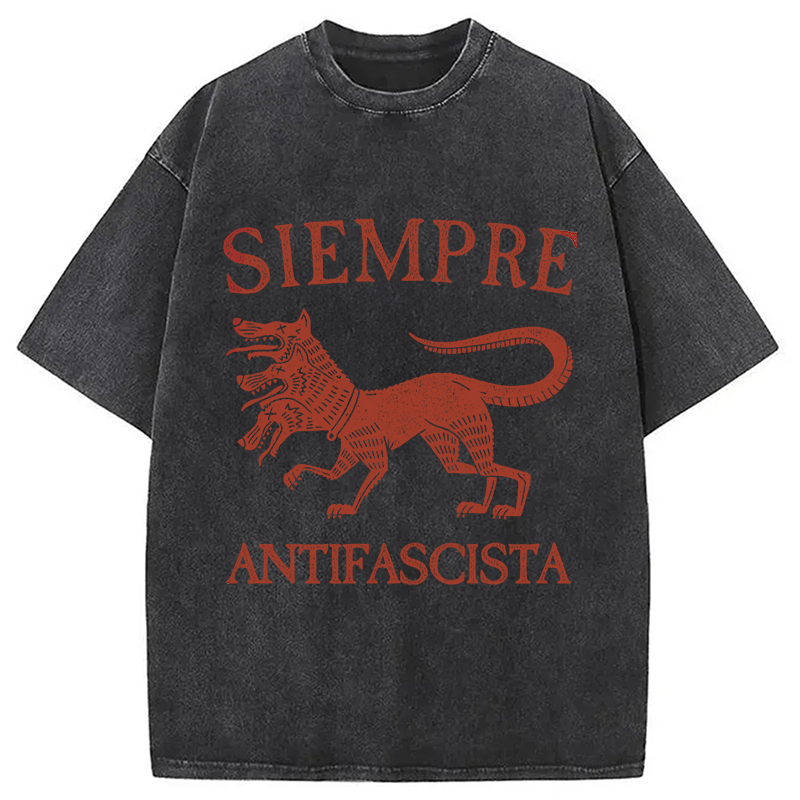 Modecanvas Antifascista Vintage DTG Printing Washed T-Shirt