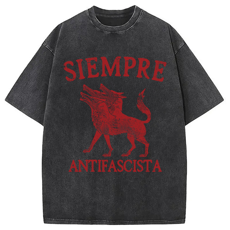 Modecanvas Siempre Antifascista Anti Fascism DTG Printing Washed T-Shirt