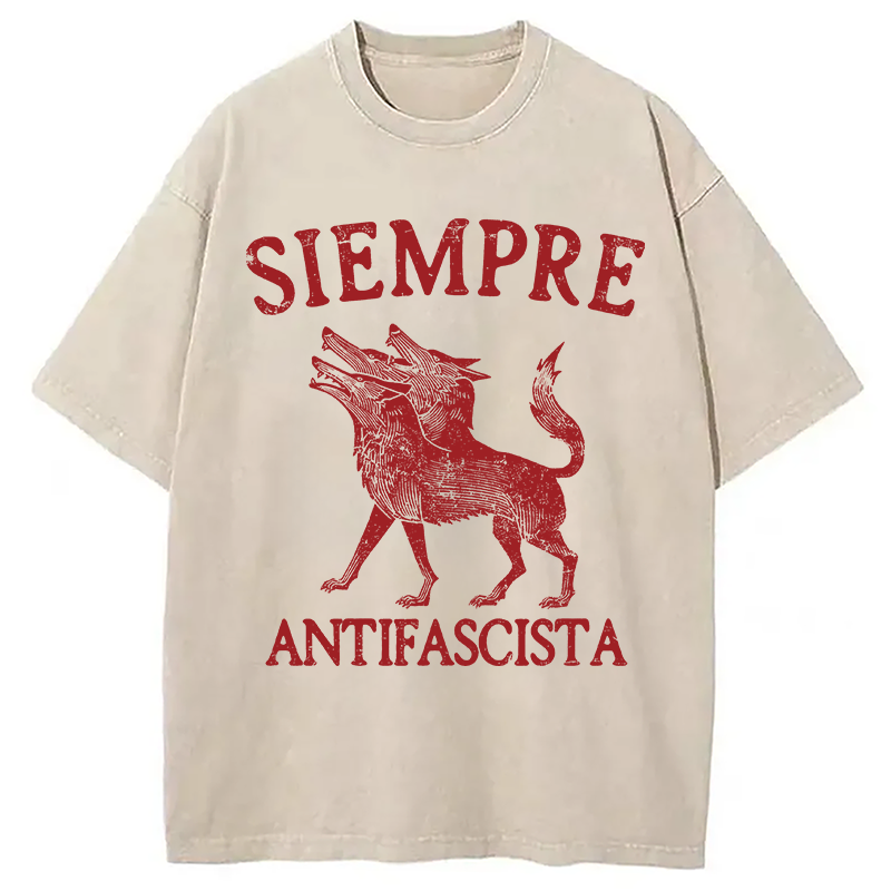 Modecanvas Siempre Antifascista Anti Fascism DTG Printing Washed T-Shirt