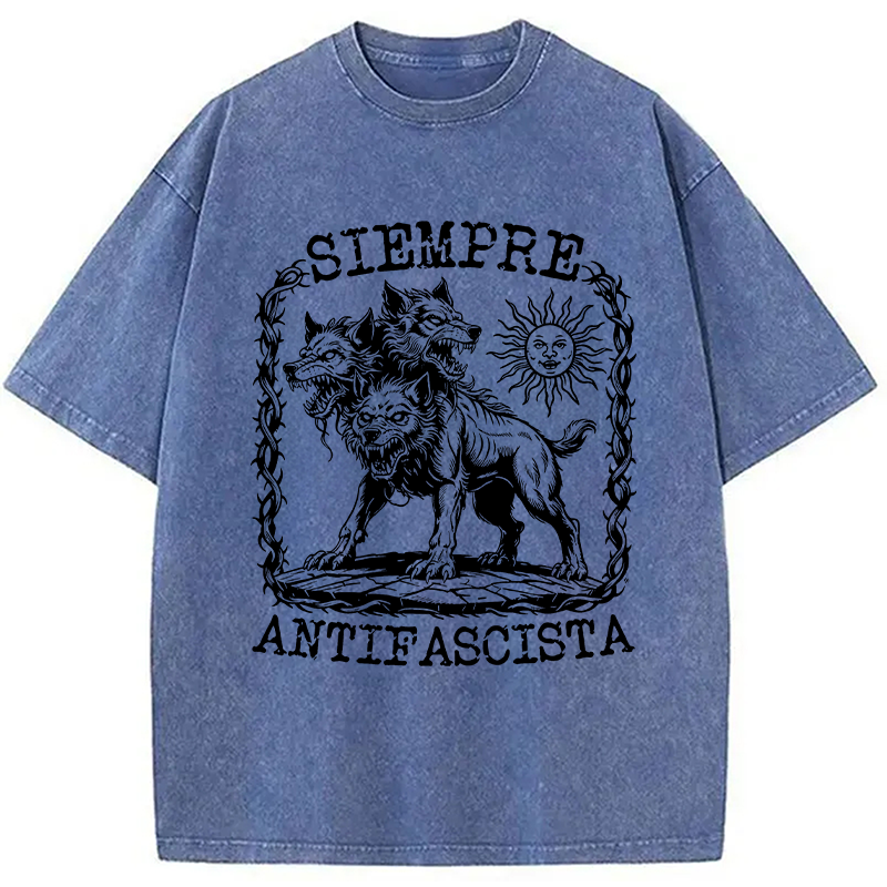 Modecanvas Siempre Antifascista Anti Racist DTG Printing Washed T-Shirt