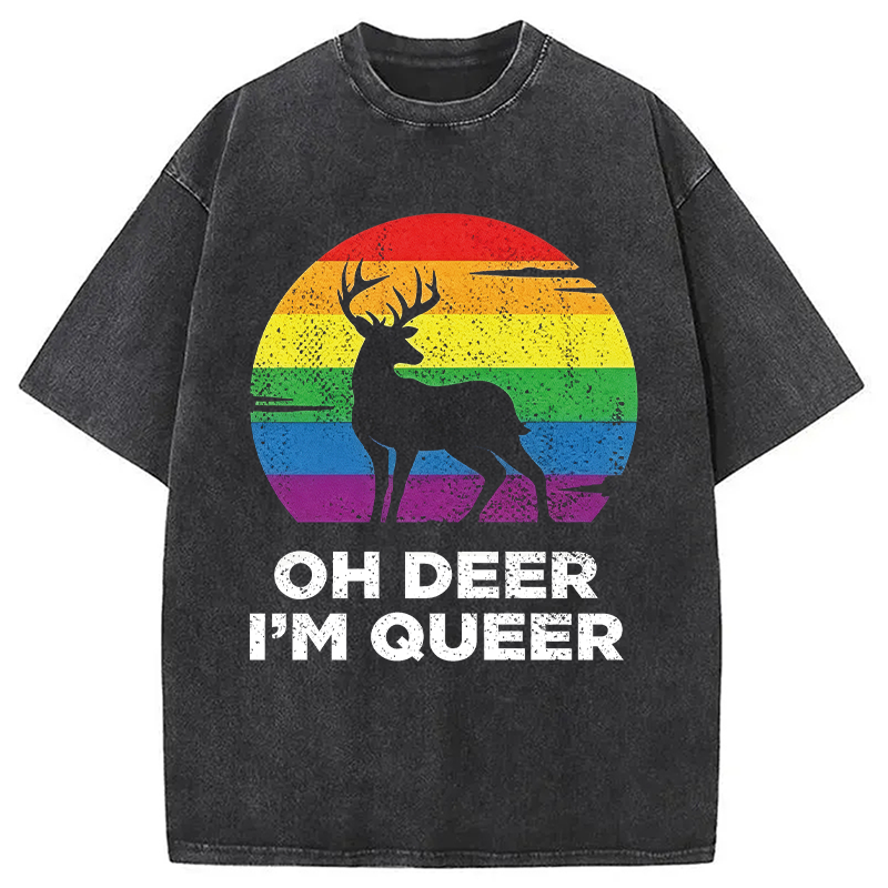 Modecanvas Oh Deer I'm Queer DTG Printing Washed T-Shirt
