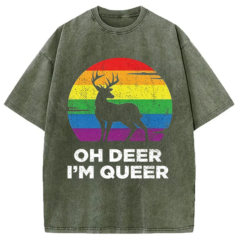 Modecanvas Oh Deer I'm Queer DTG Printing Washed T-Shirt
