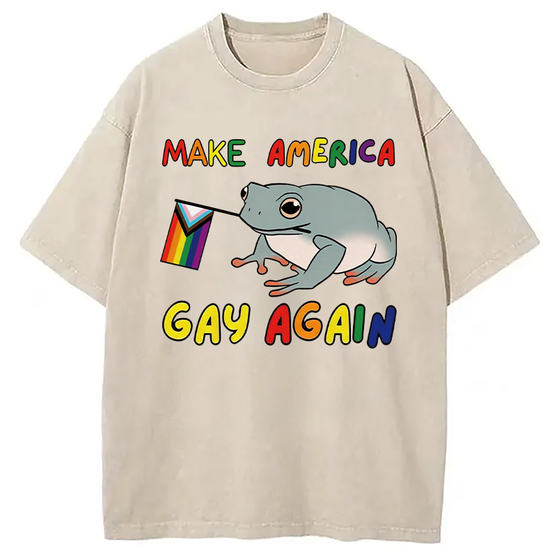 Modecanvas Make America Gay Again Pride Frog DTG Printing Washed T-Shirt