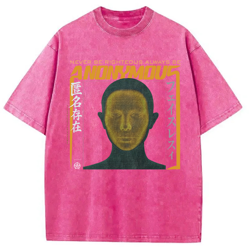 Modecanvas Cyberpunk Anonymous Face DTG Printing Washed T-Shirt