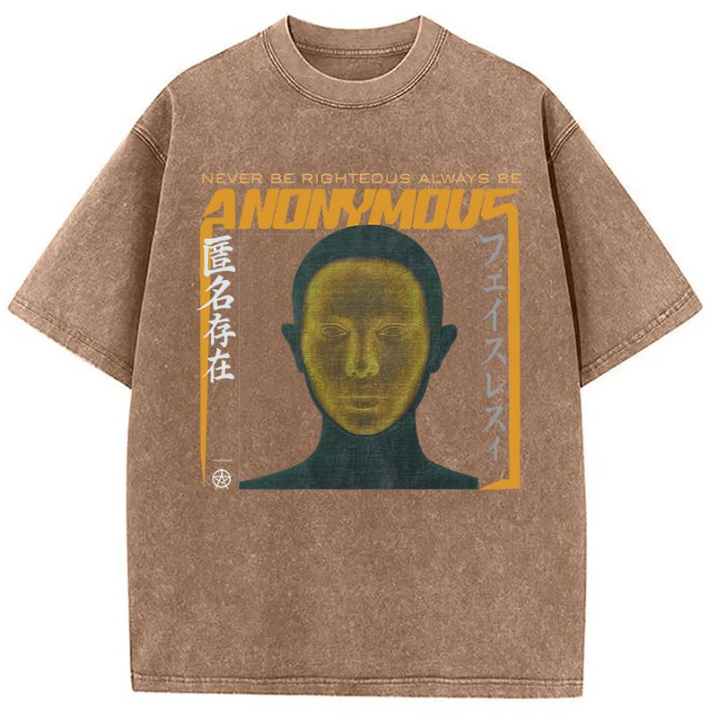 Modecanvas Cyberpunk Anonymous Face DTG Printing Washed T-Shirt