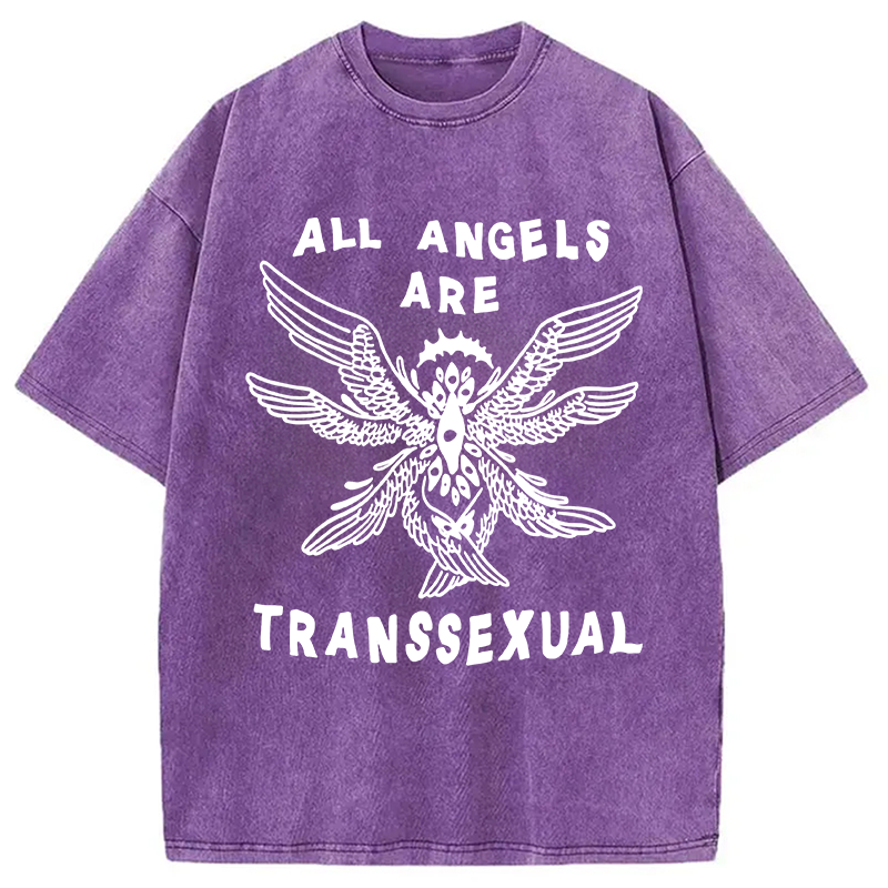 Modecanvas All Angels Are Transsexual DTG Printing Washed T-Shirt