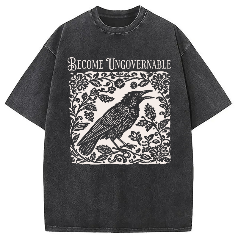 Modecanvas Become Ungovernable Bird DTG Printing Washed T-Shirt