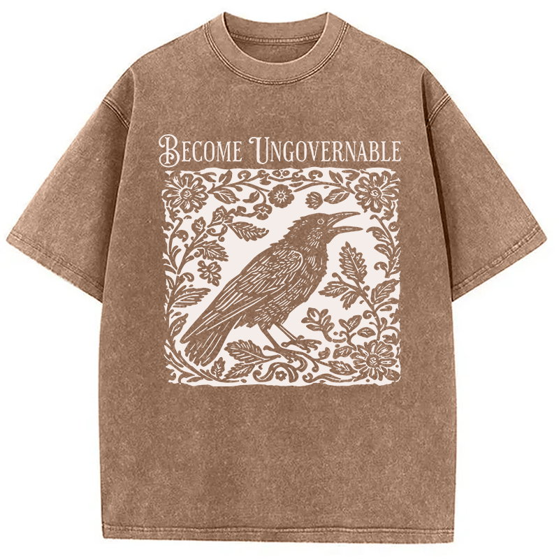 Modecanvas Become Ungovernable Bird DTG Printing Washed T-Shirt