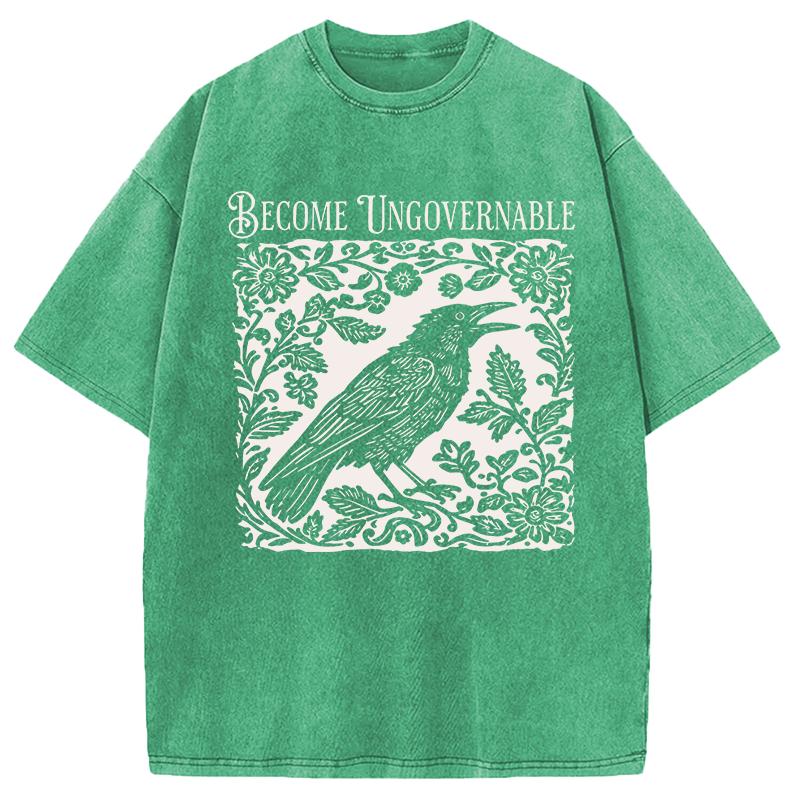 Modecanvas Become Ungovernable Bird DTG Printing Washed T-Shirt