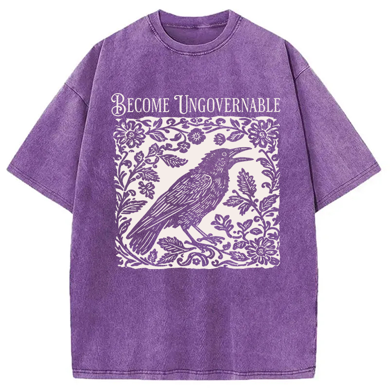 Modecanvas Become Ungovernable Bird DTG Printing Washed T-Shirt