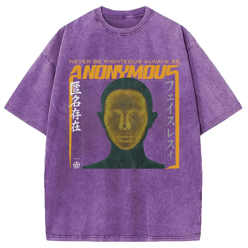 Modecanvas Cyberpunk Anonymous Face DTG Printing Washed T-Shirt