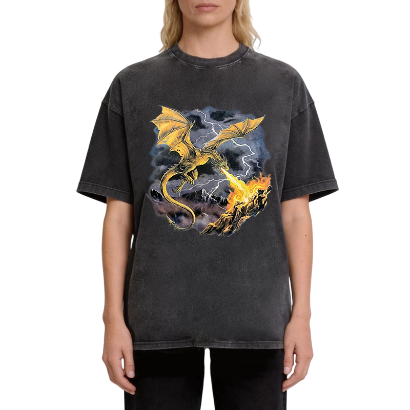 Modecanvas Vintage Dragon DTG Printing Washed T-Shirt
