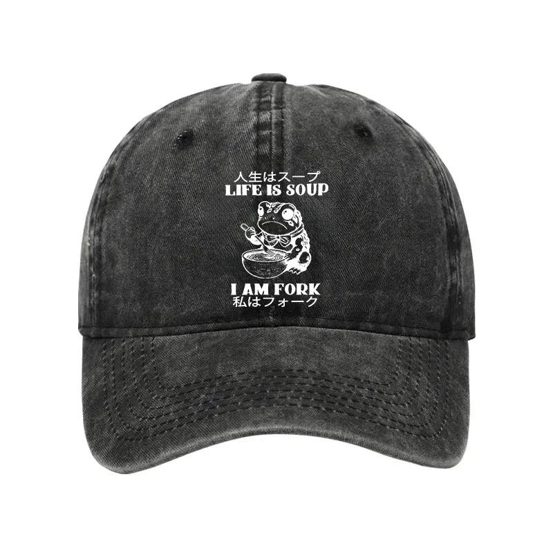 Modecanvas Life Is Soup I Am Fork Washed Cap-modecanvas