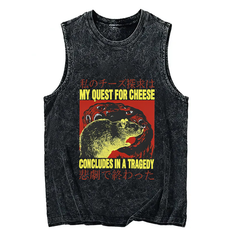 Modecanvas My Quest For Cheese Rat Japanese DTG Printing Washed Tank-modecanvas