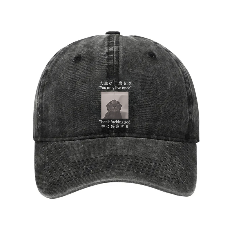 Modecanvas Funny Melancholy Cat Washed Cap-modecanvas