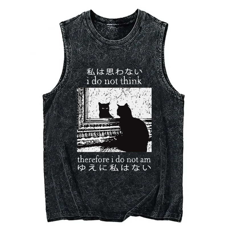 Modecanvas Thinking Cat DTG Printing Washed Tank-modecanvas