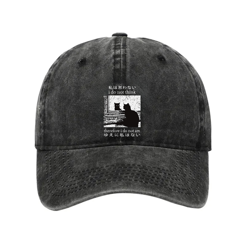 Modecanvas Thinking Cat Washed Cap-modecanvas