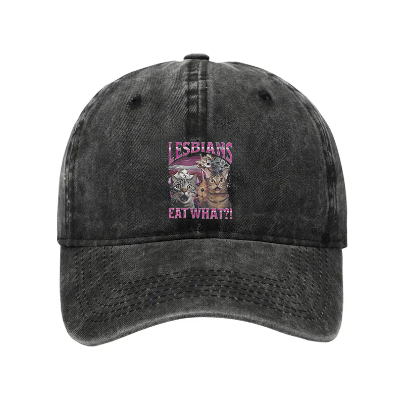 Modecanvas Lesbians Eat What?! Funny Washed Cap-modecanvas