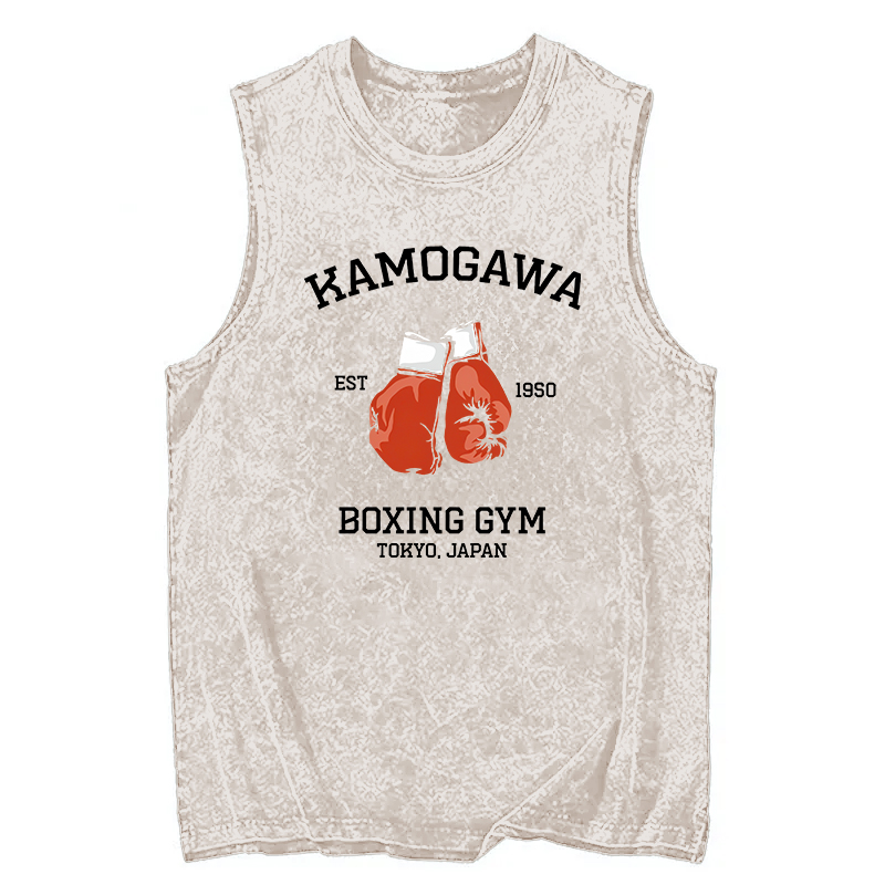 Modecanvas Retro Boxing Gloves Manga Anime DTG Printing Washed Tank-modecanvas