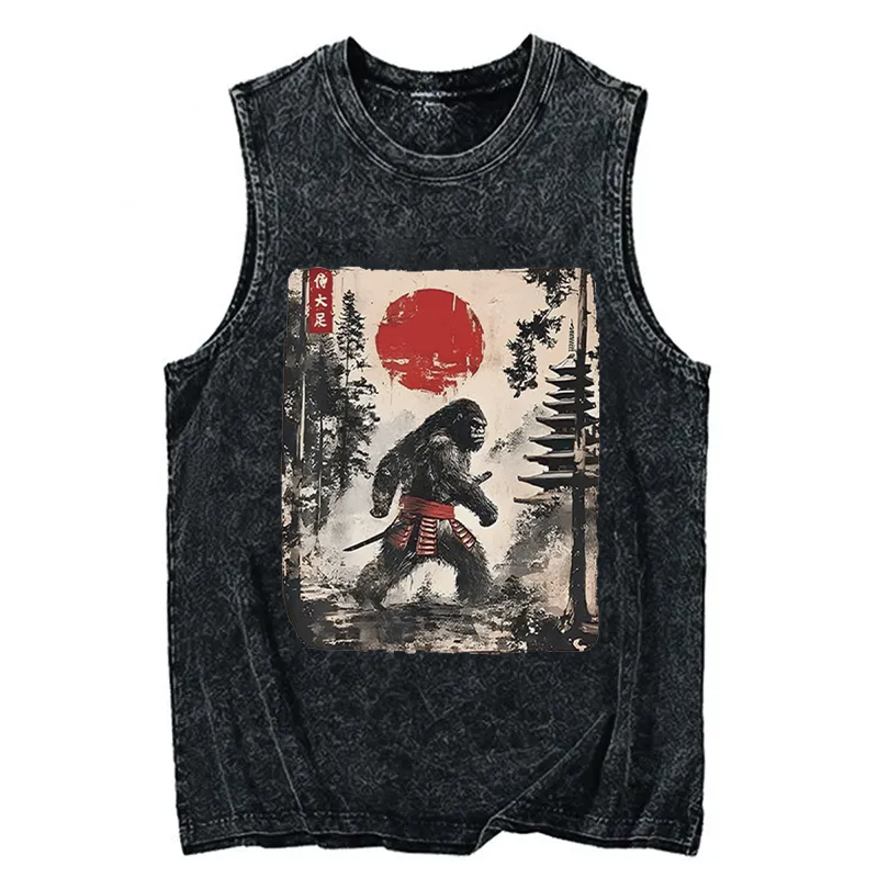 Modecanvas Japanese Samurai Bigfoot DTG Printing Washed Tank-modecanvas