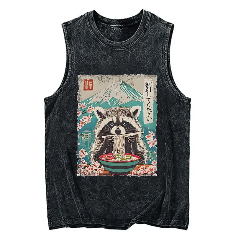 Modecanvas Please Give Raccoon A Discount DTG Printing Washed Tank-modecanvas