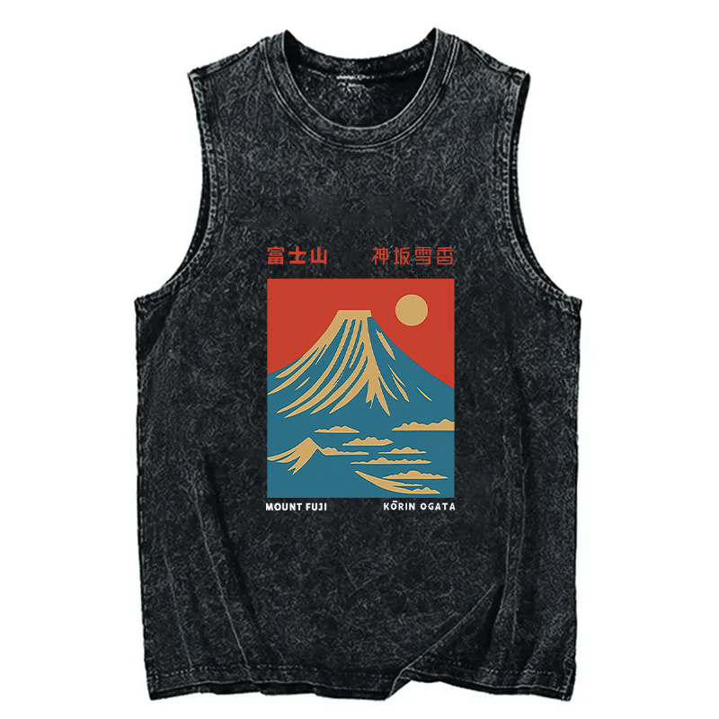 Modecanvas Mount Fuji Vintage DTG Printing Washed Tank-modecanvas