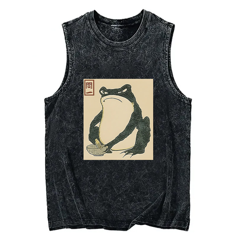 Modecanvas Matsumoto Hoji Japanese Frog DTG Printing Washed Tank-modecanvas