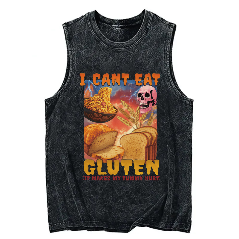 Modecanvas I Can't Eat Gluten Funny Meme DTG Printing Washed Tank-modecanvas