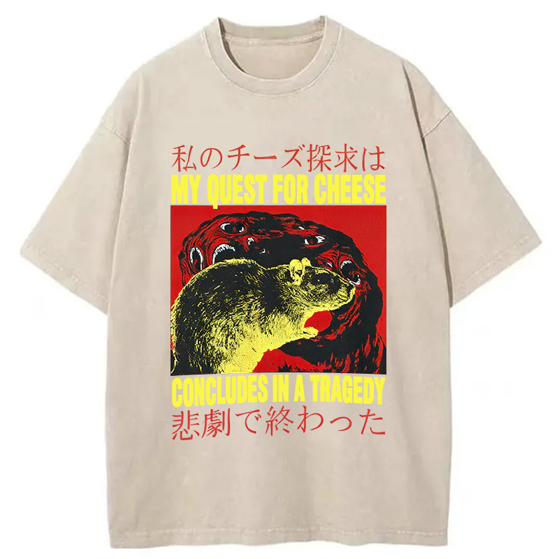 Modecanvas My Quest For Cheese Rat Japanese DTG Printing Washed T-Shirt-modecanvas