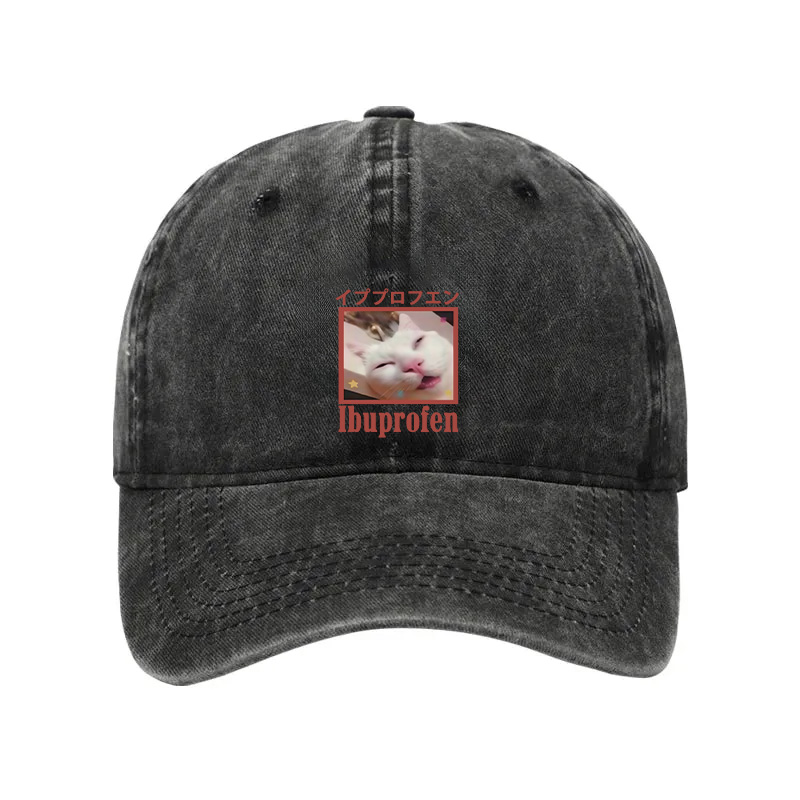 Modecanvas Ibuprofen Meme Cat Washed Cap-modecanvas