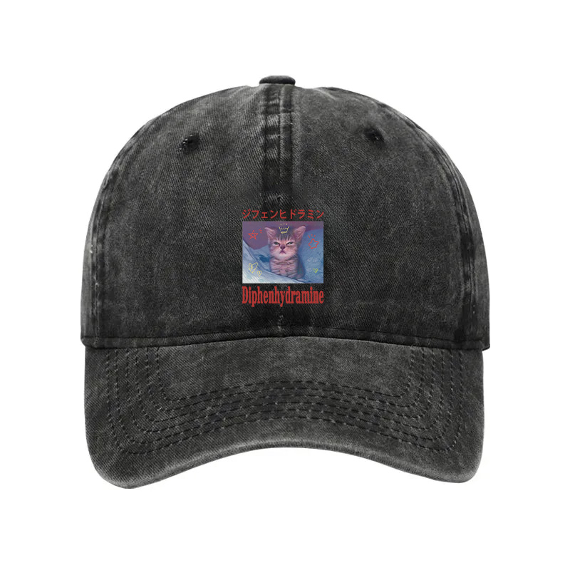 Modecanvas Diphenhydramine Cat Funny Meme Washed Cap-modecanvas