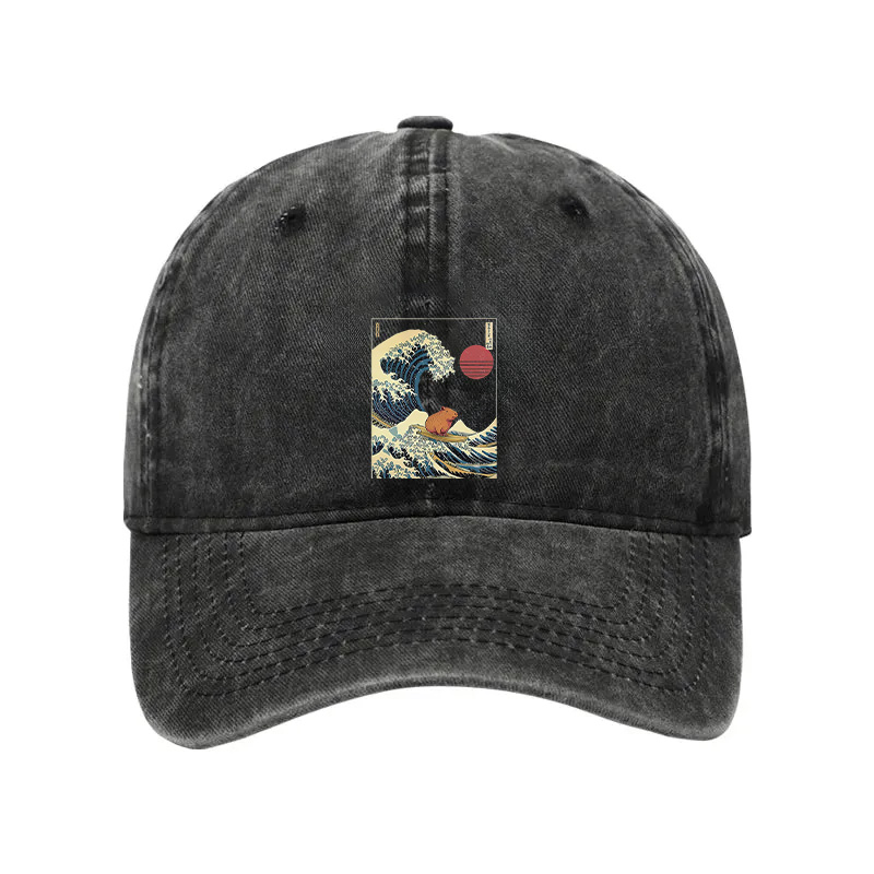 Modecanvas Capybara Surfing Washed Cap-modecanvas