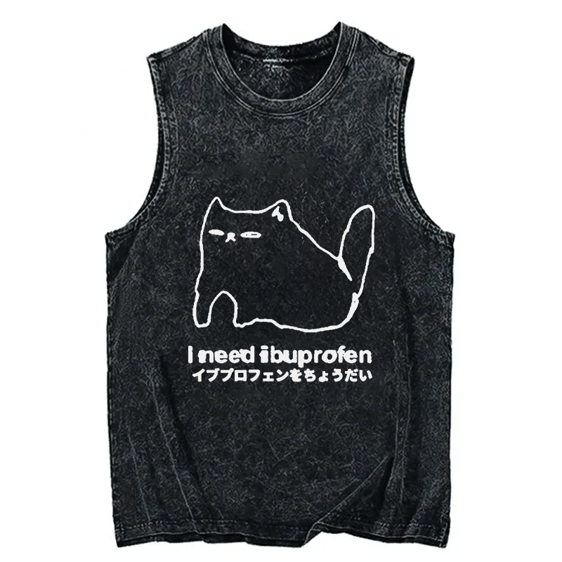 Modecanvas I Need Ibuprofen Cat DTG Printing Washed Tank-modecanvas