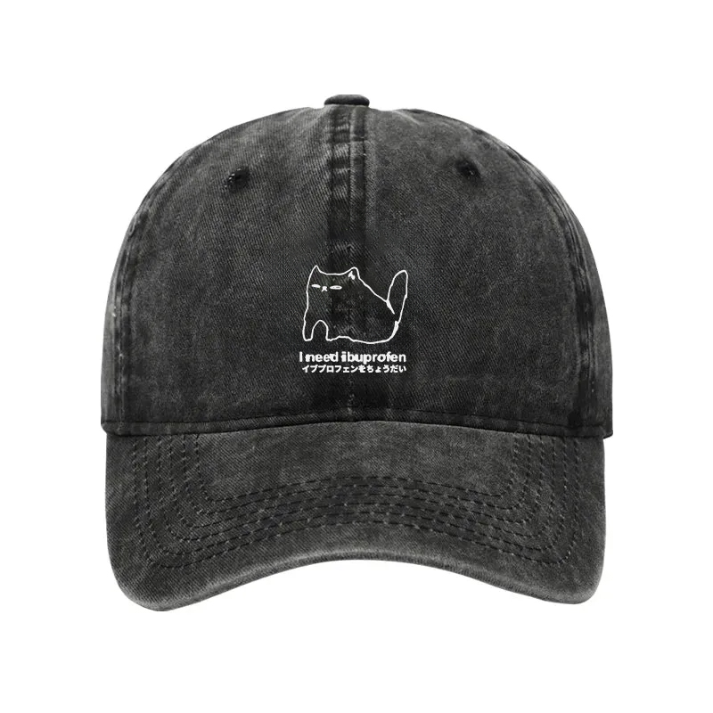 Modecanvas I Need Ibuprofen Cat Washed Cap-modecanvas