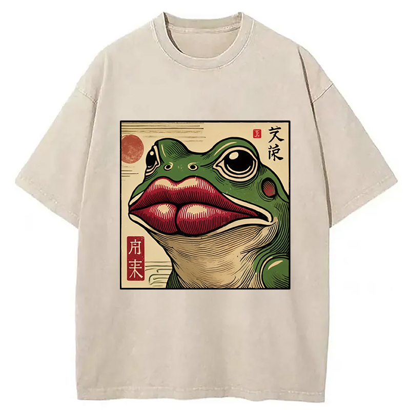 Modecanvas Funny Japanese Ukiyo-e Frog Washed T-Shirt