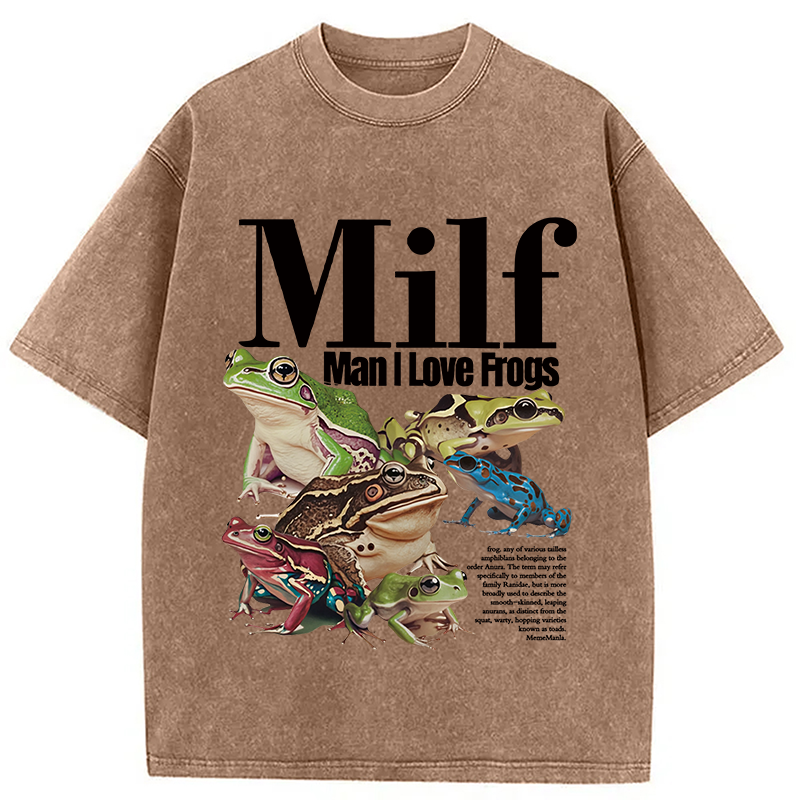 Modecanvas Man I Love Frogs Meme Washed T-Shirt-modecanvas