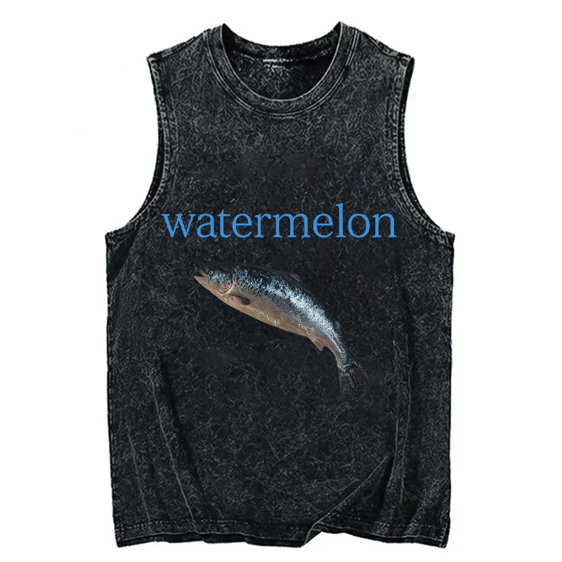 Modecanvas Watermelon Fish DTG Printing Washed Tank-modecanvas