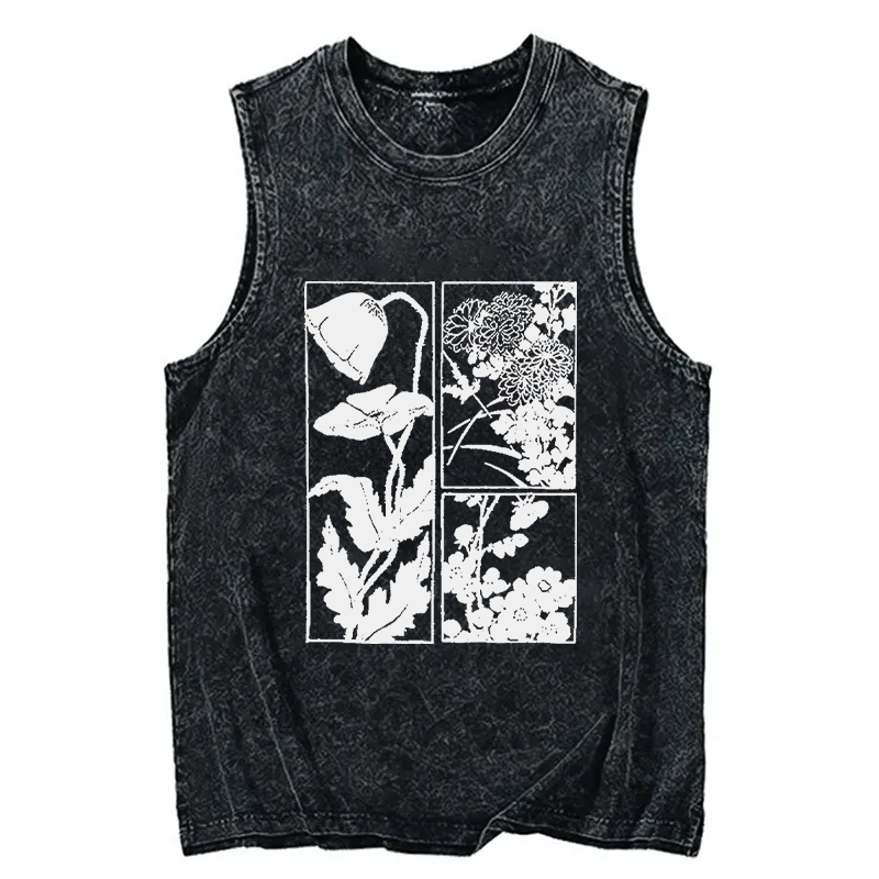 Modecanvas Woodcut Flowers DTG Printing Washed Tank-modecanvas