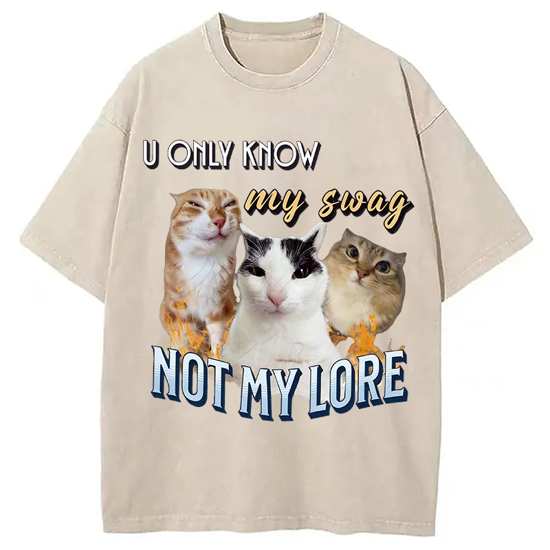 Modecanvas U Only Know Cat Meme DTG Printing Washed T-Shirt