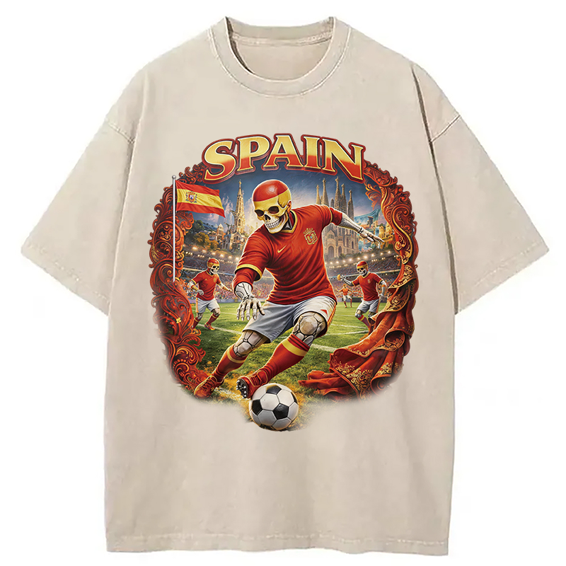 Modecanvas Spain Soccer Vintage DTG Printing Washed T-Shirt