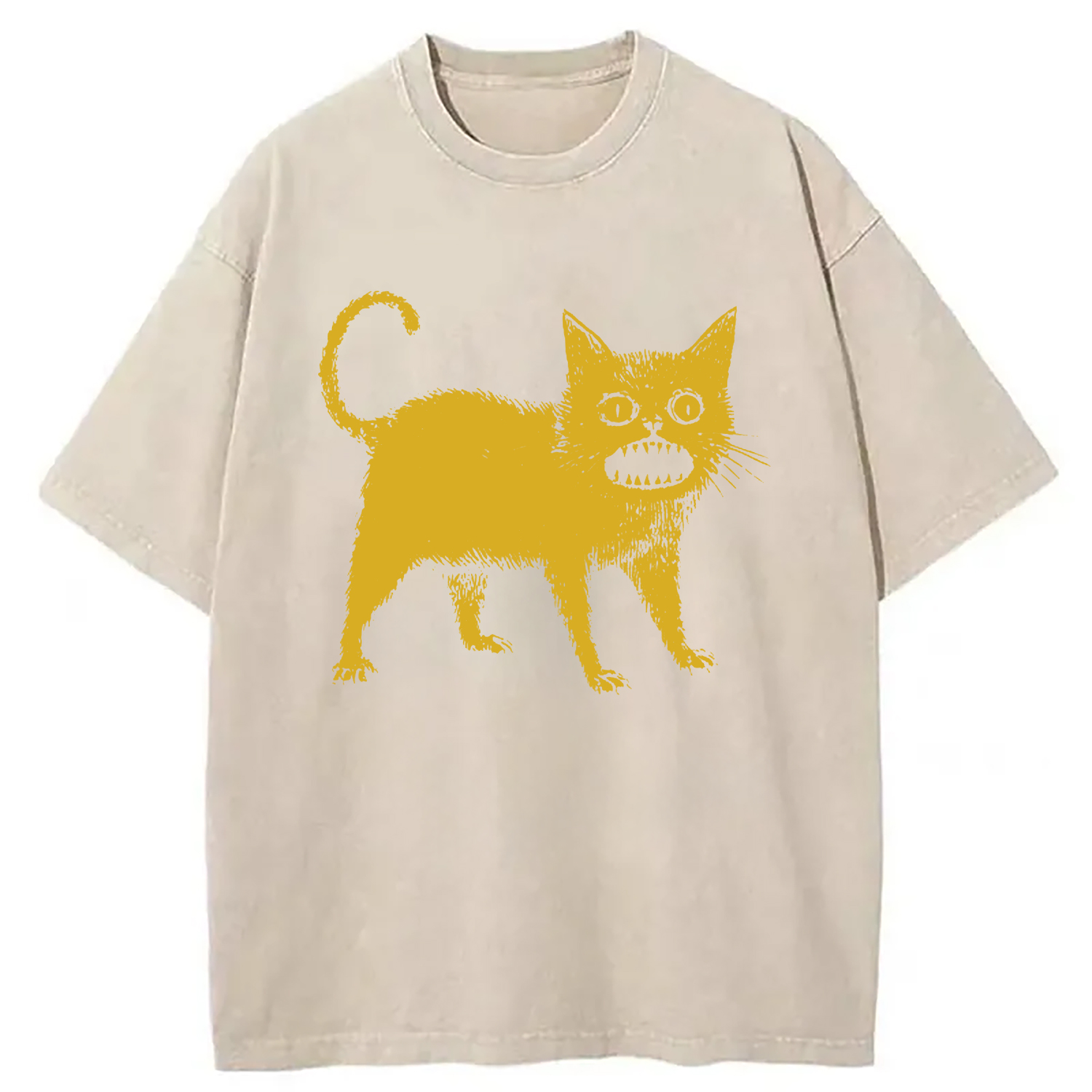 Modecanvas Horrible Japanese Cat Washed T-Shirt-modecanvas