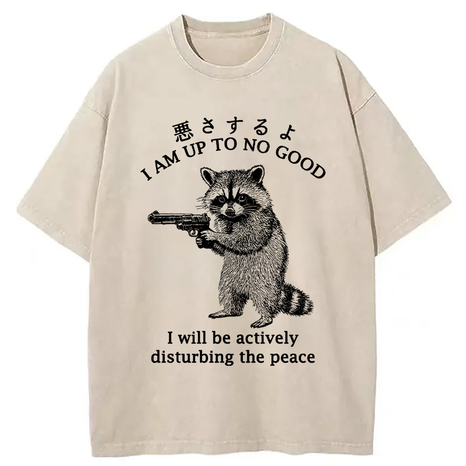 Modecanvas Raccoon Disturbing The Peace Washed T-Shirt