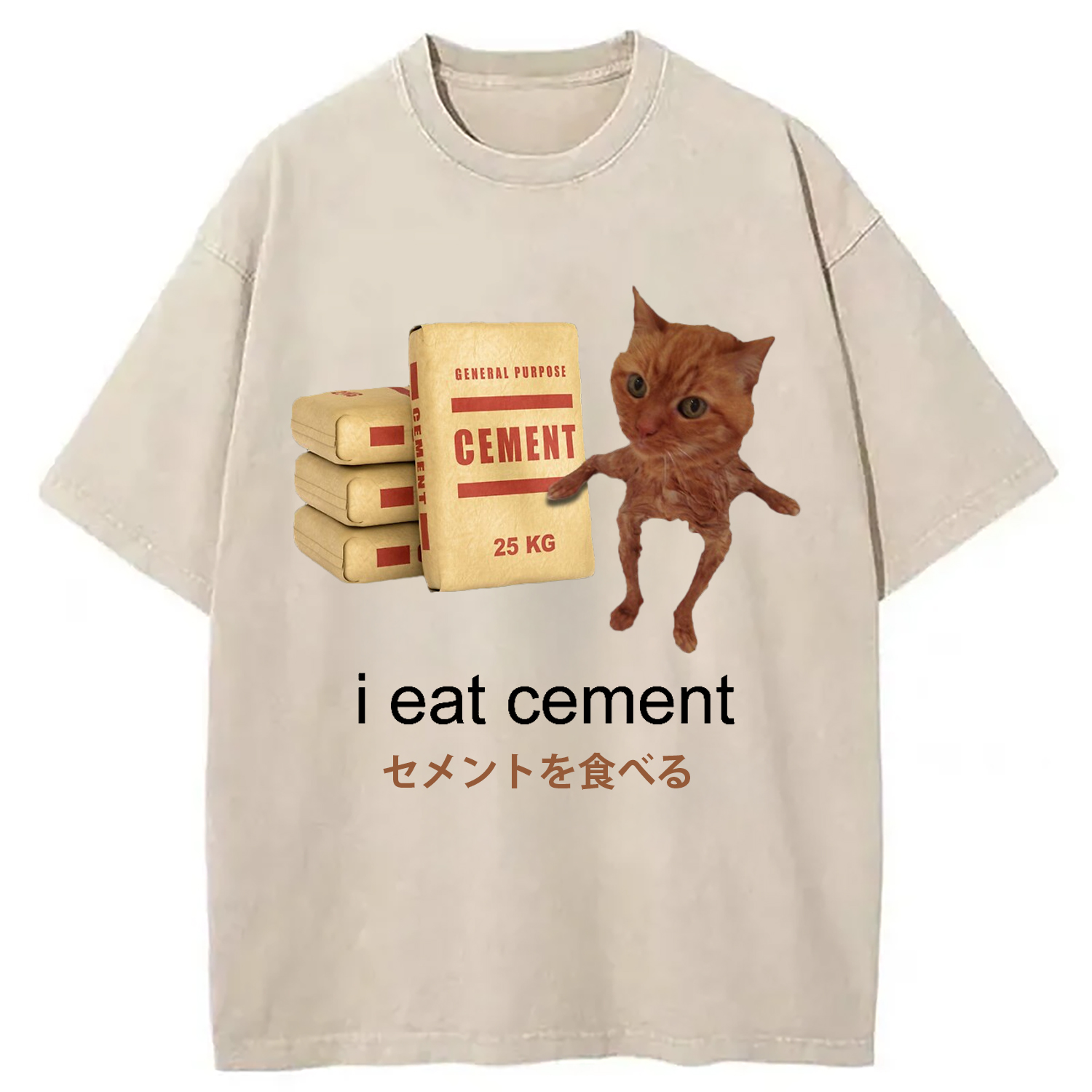 Modecanvas I Eat Cement Meme Washed T-Shirt-modecanvas