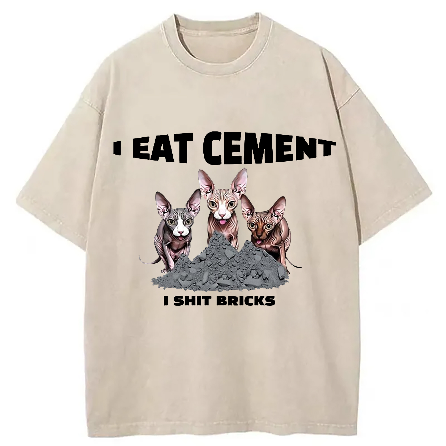 Modecanvas I Eat Cement Cursed Cat Meme Washed T-Shirt