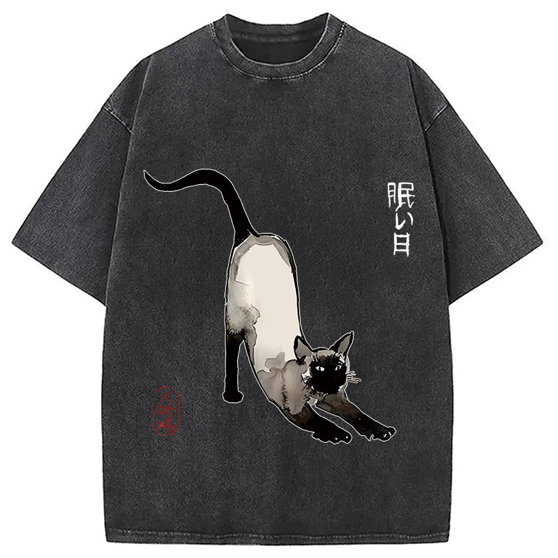 Modecanvas Japanese Siamese Cat Washed T-Shirt