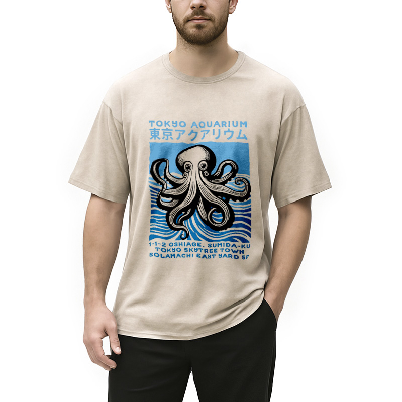 Modecanvas Tokyo Aquarium Octopus Washed T-Shirt
